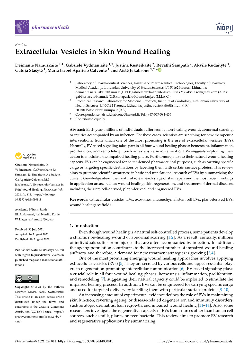 Extracellular Vesicles in Skin Wound Healing