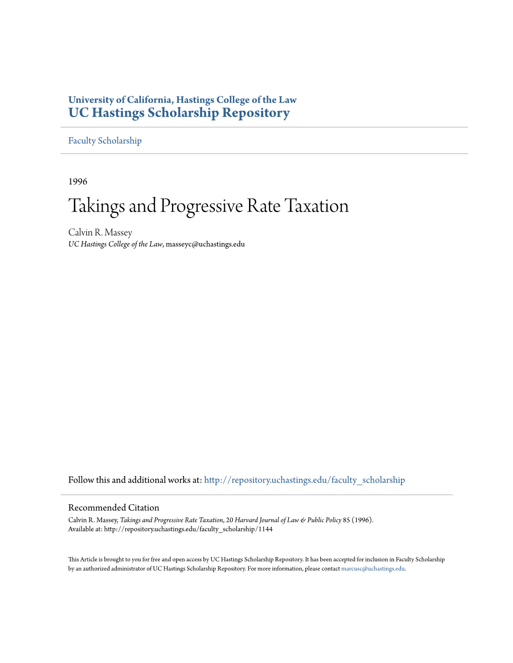 Takings and Progressive Rate Taxation Calvin R