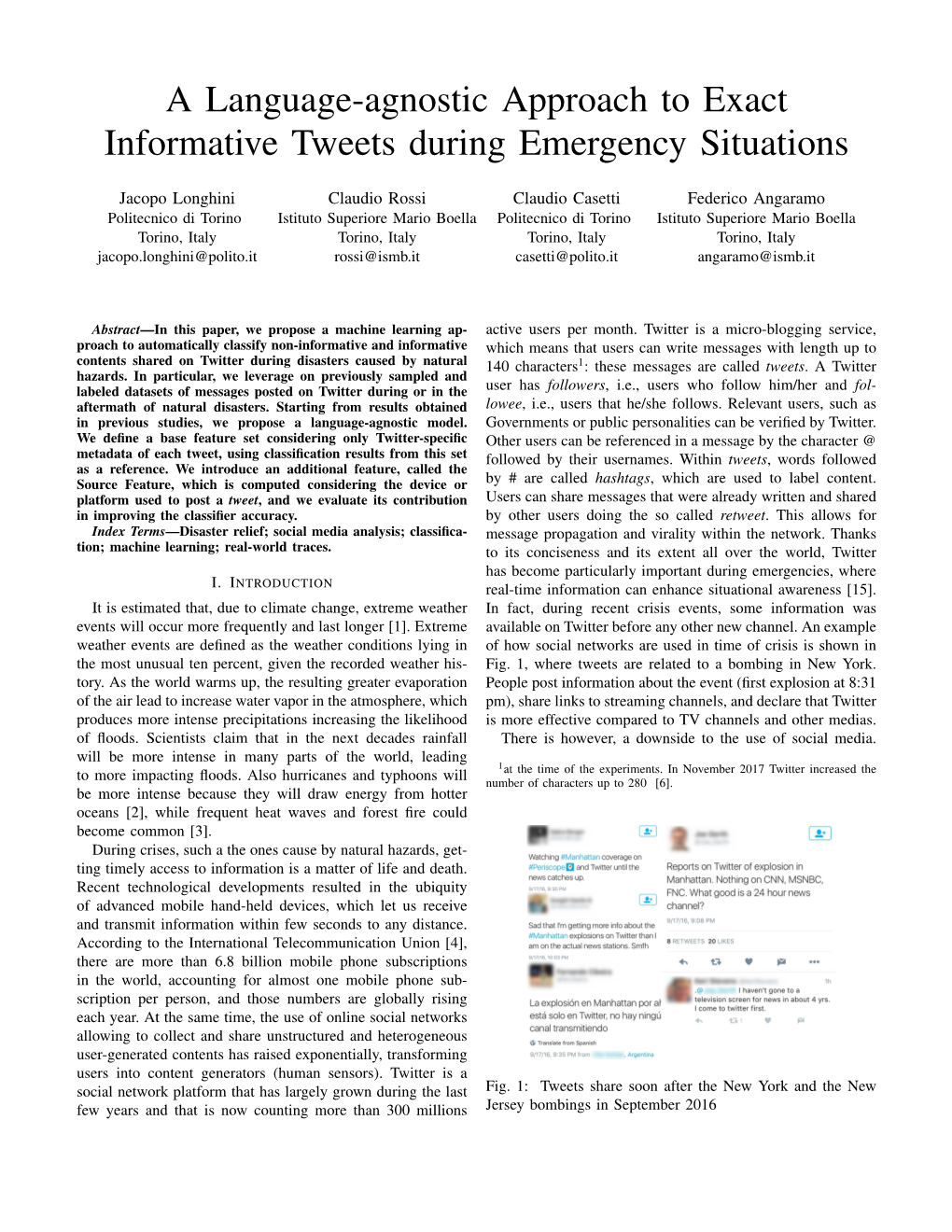 A Language-Agnostic Approach to Exact Informative Tweets During Emergency Situations