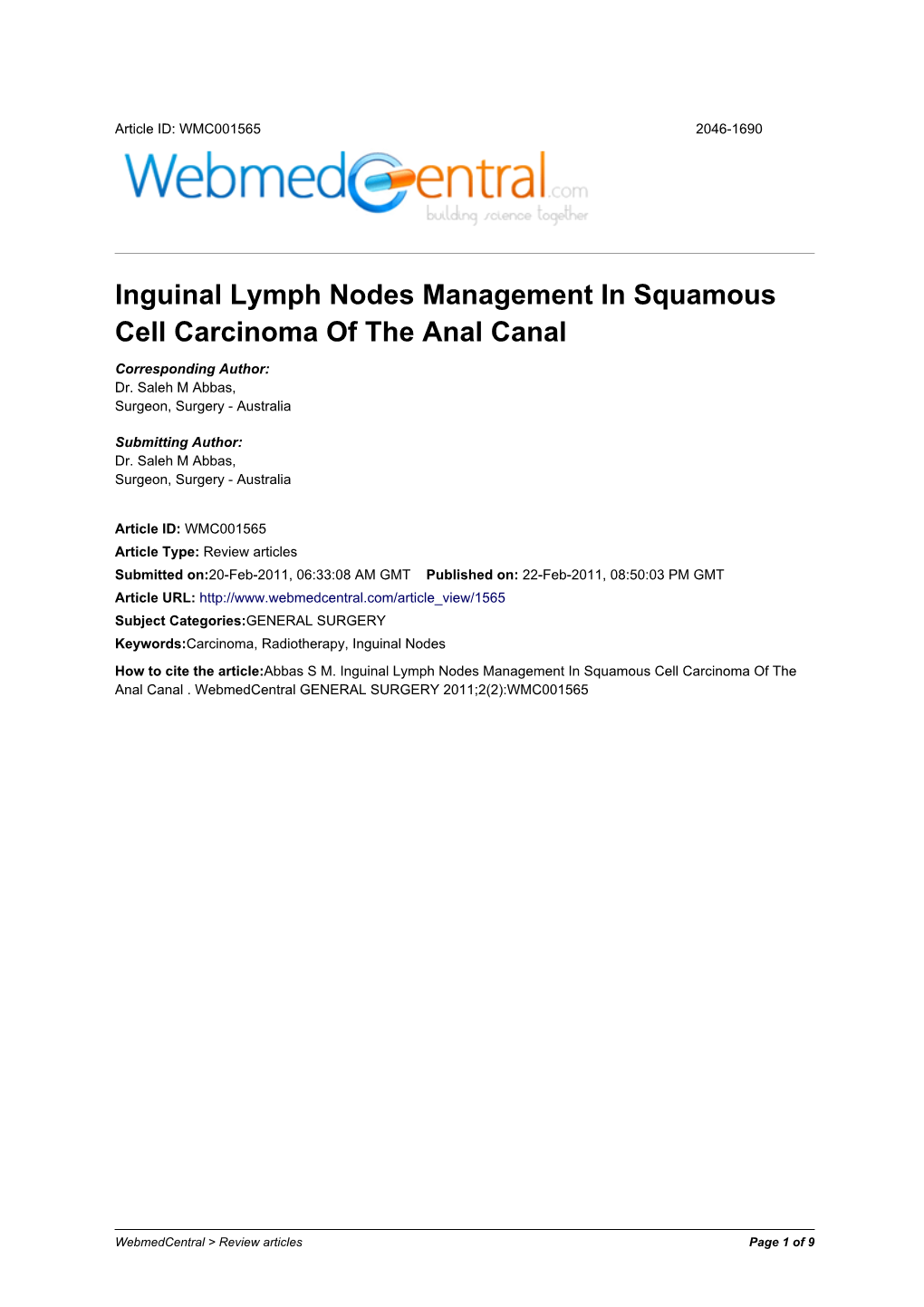 Inguinal Lymph Nodes Management in Squamous Cell Carcinoma of the Anal Canal