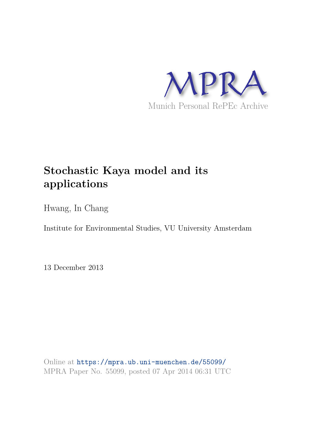 Stochastic Kaya Model and Its Applications