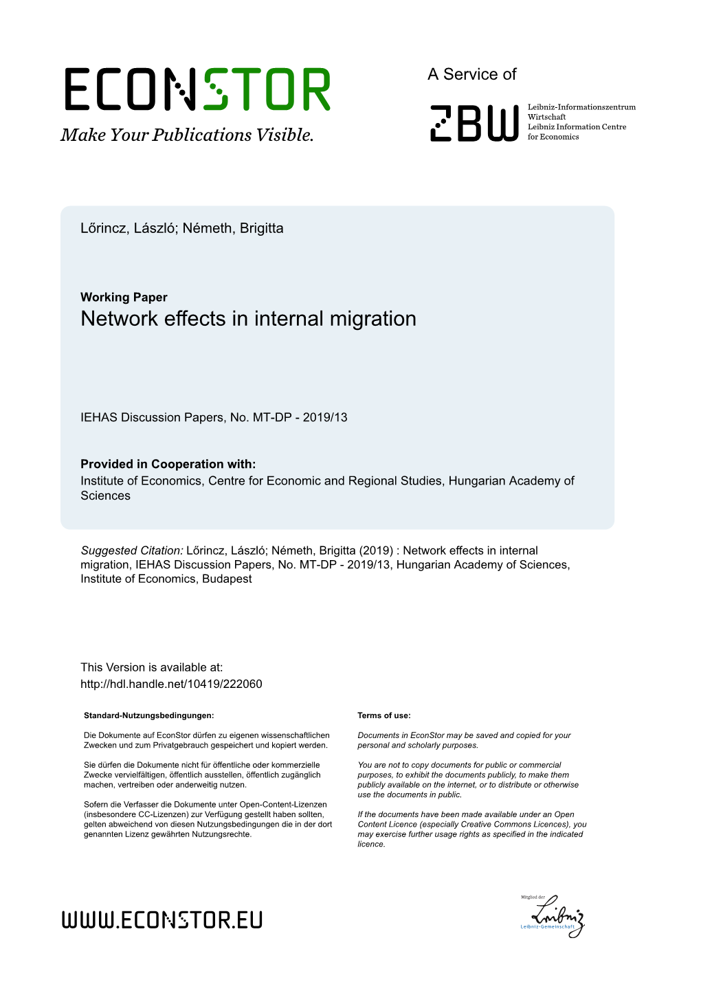 Network Effects in Internal Migration