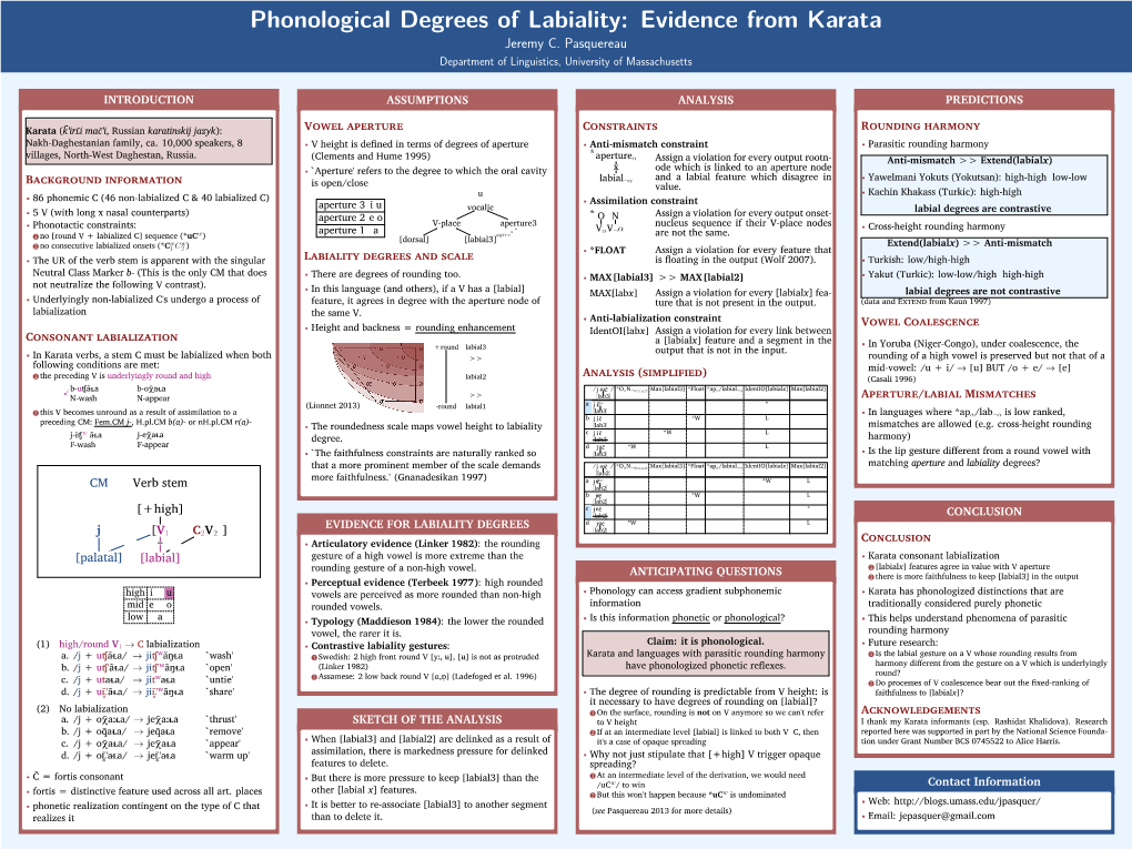 Phonological Degrees of Labiality: Evidence from Karata Jeremy C