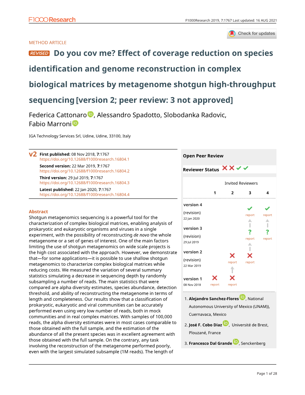 Effect of Coverage Reduction on Species Identification and Genome Reconstruction in Complex Biological Matrices B