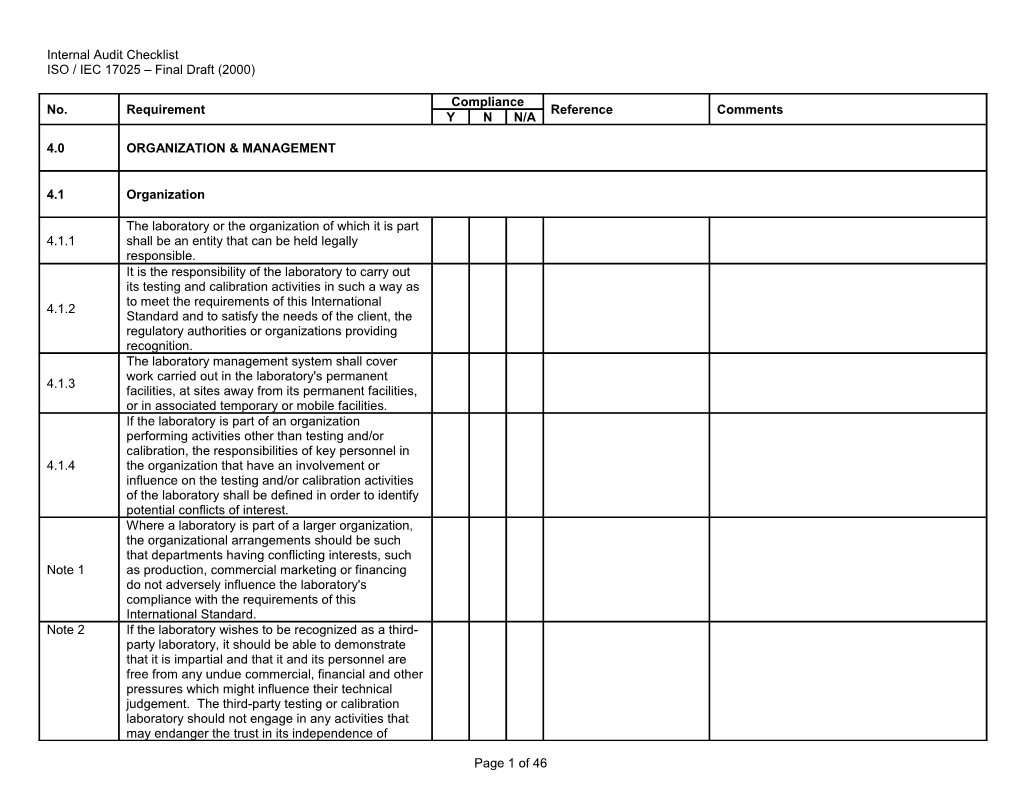 ISO / IEC 17025 Final Draft (2000)