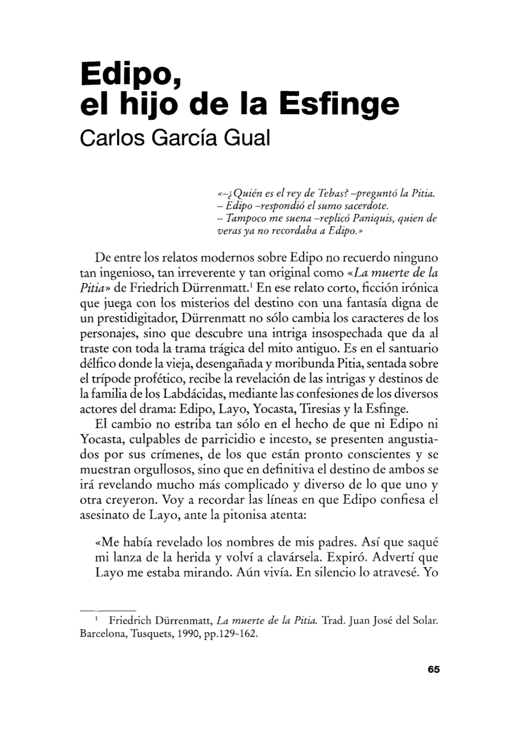 Edipo, El Hijo De La Esfinge Carlos García Gual