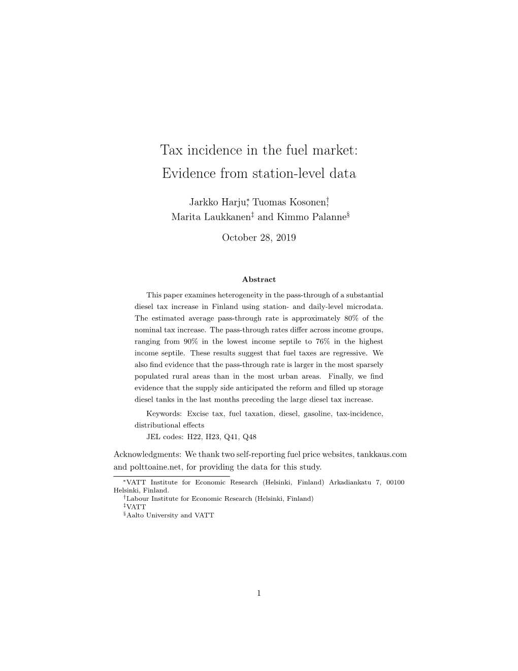 Tax Incidence in the Fuel Market: Evidence from Station-Level Data