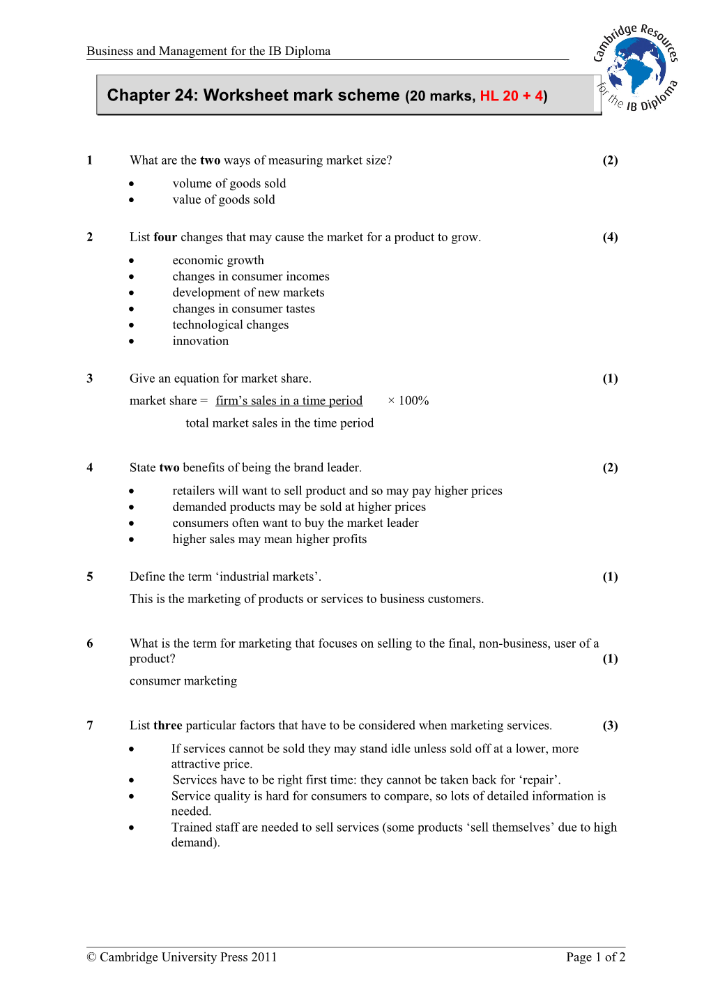 Extension Worksheet Topic 6 s10