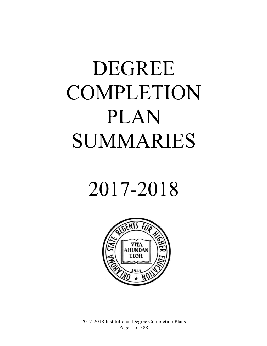 2017-18 Degree Completion Plan Summaries