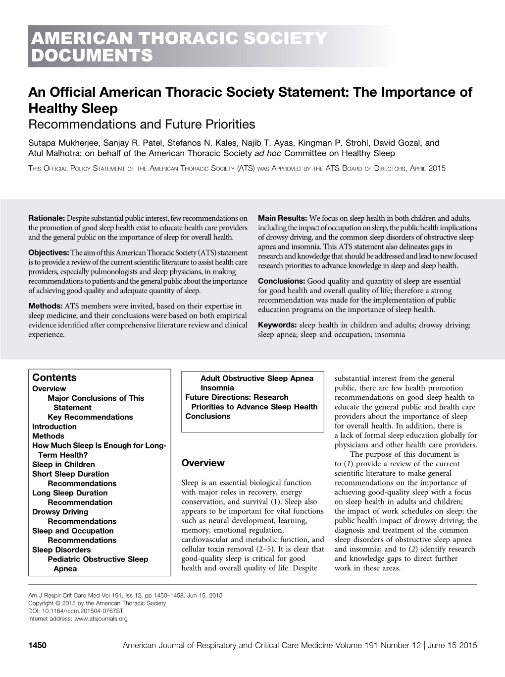 An Official American Thoracic Society Statement: the Importance Of