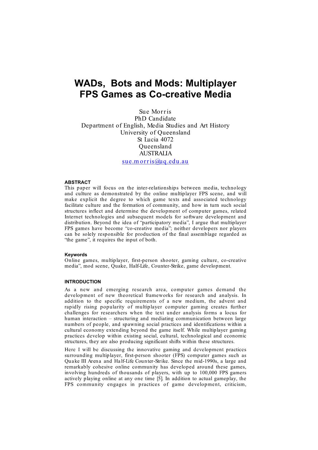 Multiplayer FPS Games As Co-Creative Media