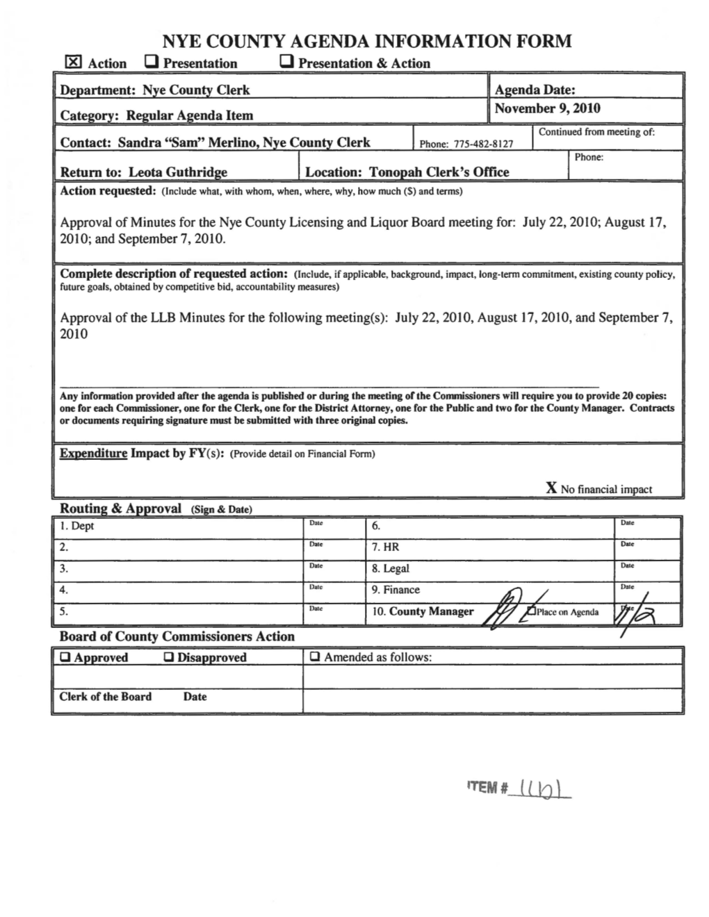 Nye County Agenda Information Form