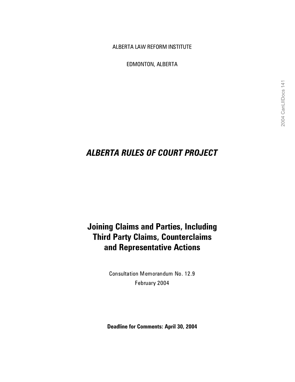 ALBERTA RULES of COURT PROJECT Joining Claims