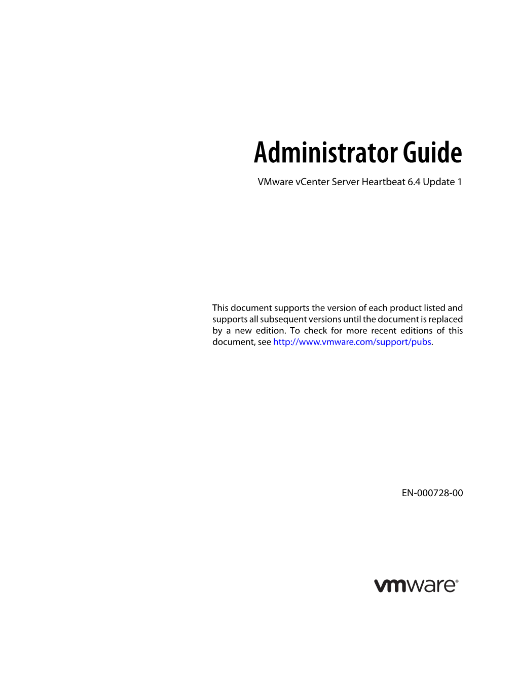 Administrator Guide Vmware Vcenter Server Heartbeat V6.4 Update 1