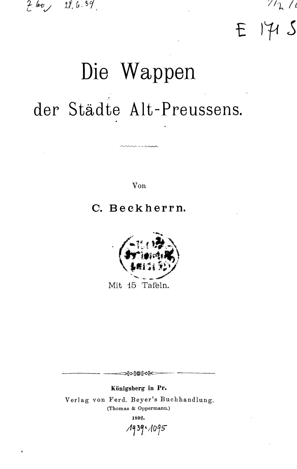 Die Wappen Der Städte Alt-Preussens