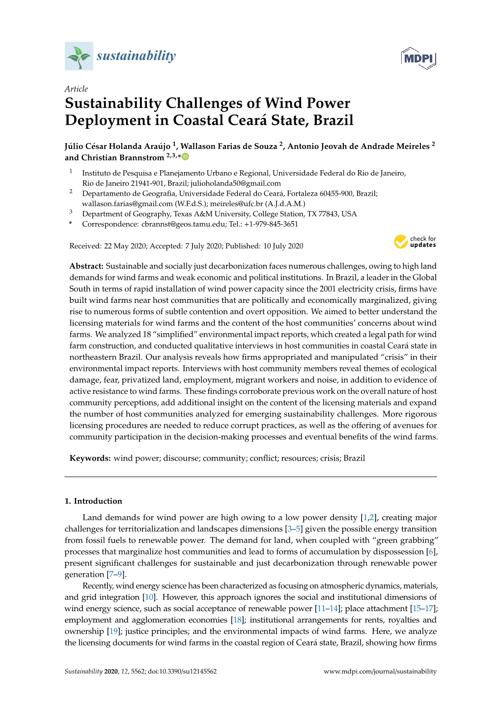 Sustainability Challenges of Wind Power Deployment in Coastal Ceará State, Brazil