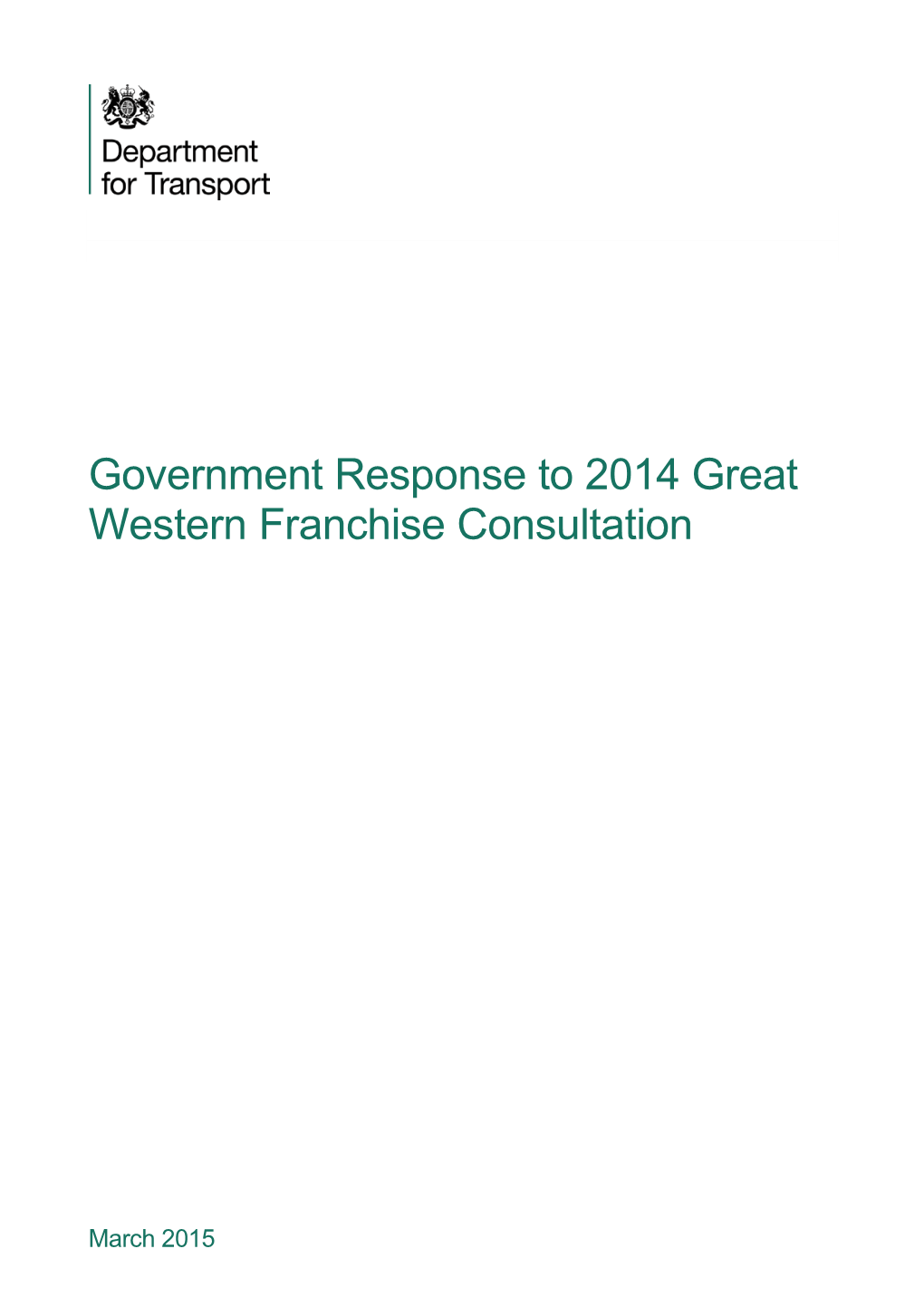 Government Response to 2014 Great Western Franchise Consultation