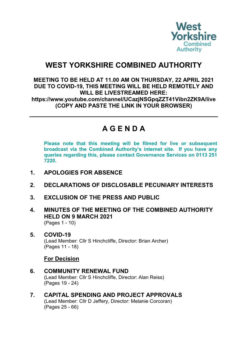 (Public Pack)Agenda Document for West Yorkshire Combined