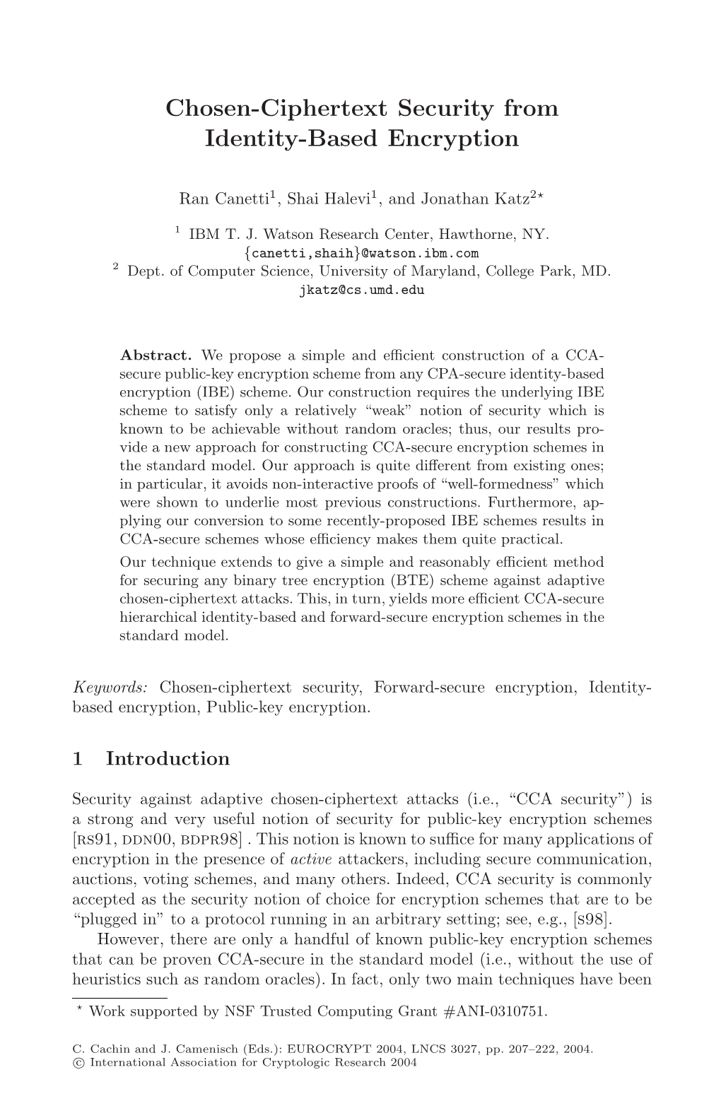 Chosen-Ciphertext Security from Identity-Based Encryption