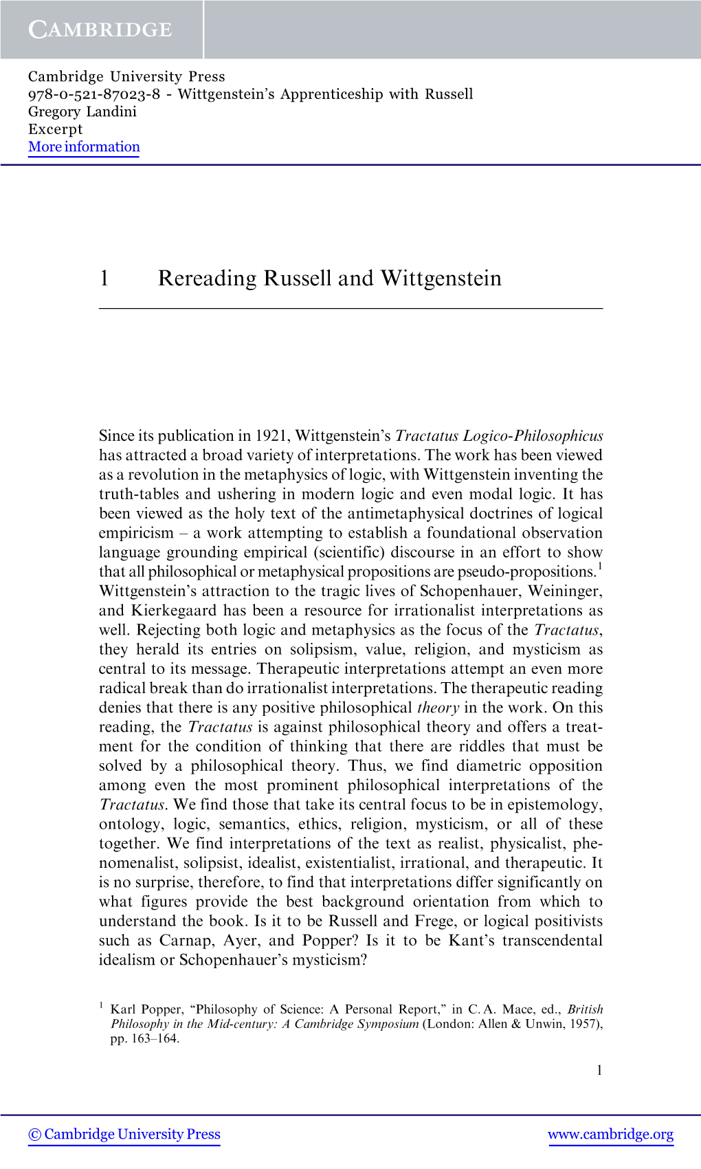 1 Rereading Russell and Wittgenstein