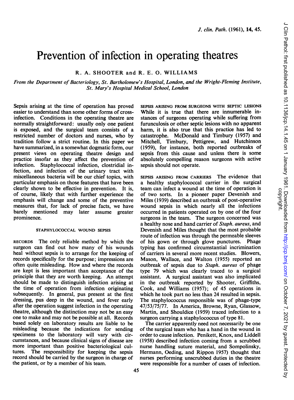 Prevention of Infection in Operating Theatres