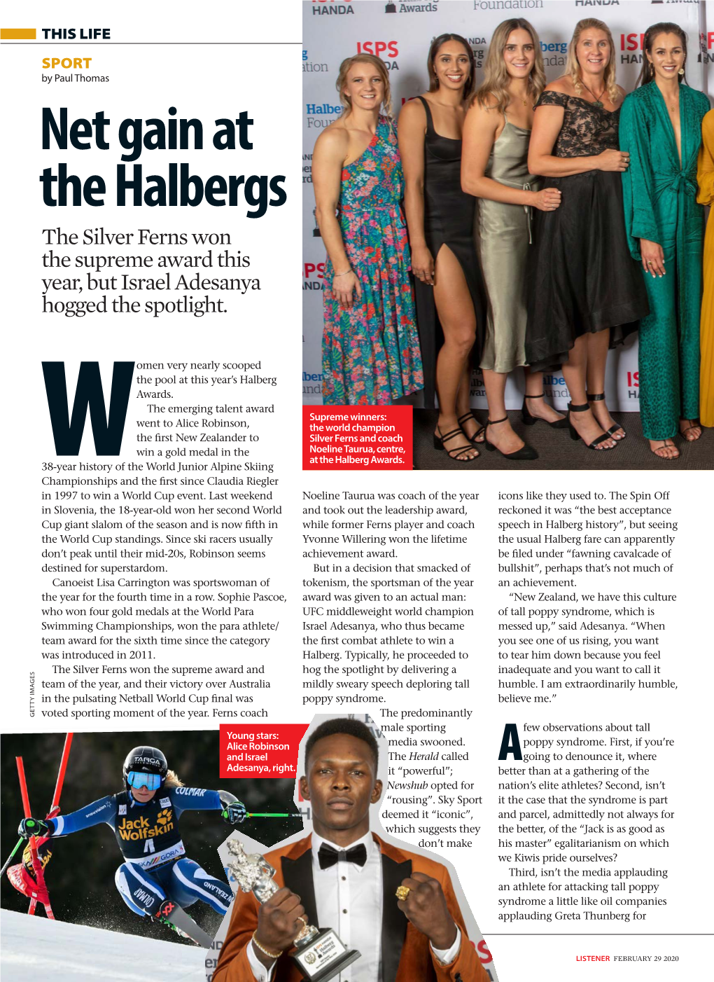 Net Gain at the Halbergs the Silver Ferns Won the Supreme Award This Year, but Israel Adesanya Hogged the Spotlight