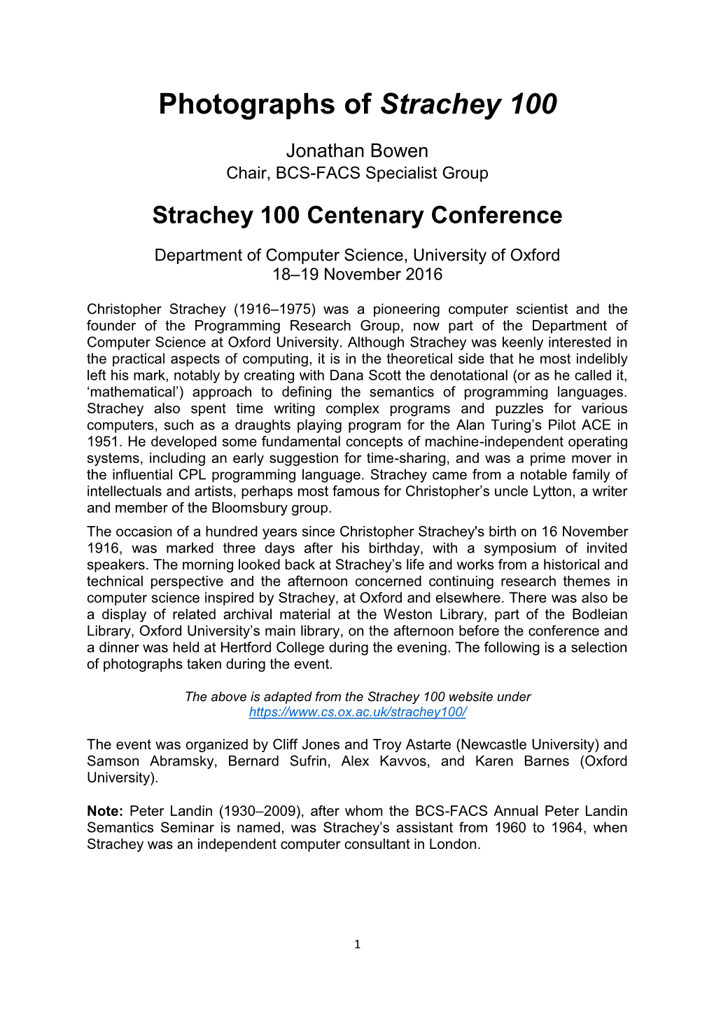 Photographs of Strachey 100