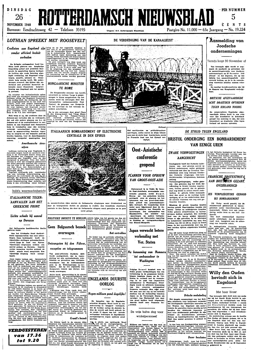 Rotterdamsch Nieuwsblad Dinsdag 26 November 1940