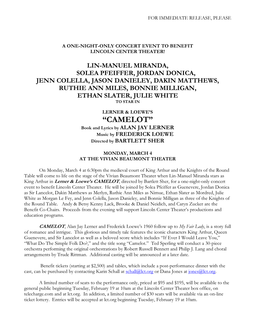 LCT Benefit Concert of Lerner & Loewe's CAMELOT