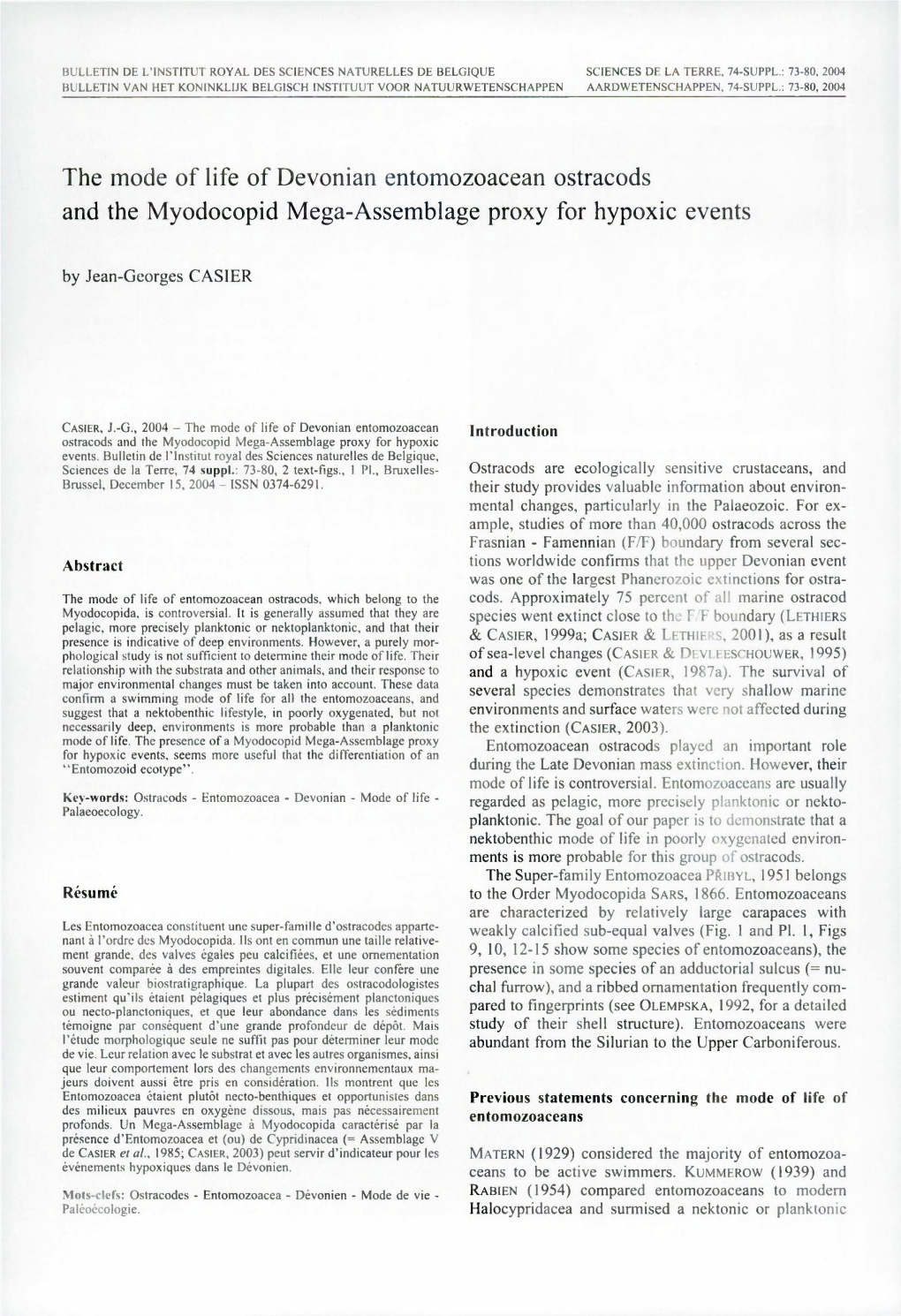 The Mode of Life of Devonian Entomozoacean Ostracods and the Myodocopid Mega-Assemblage Proxy for Hypoxic Events