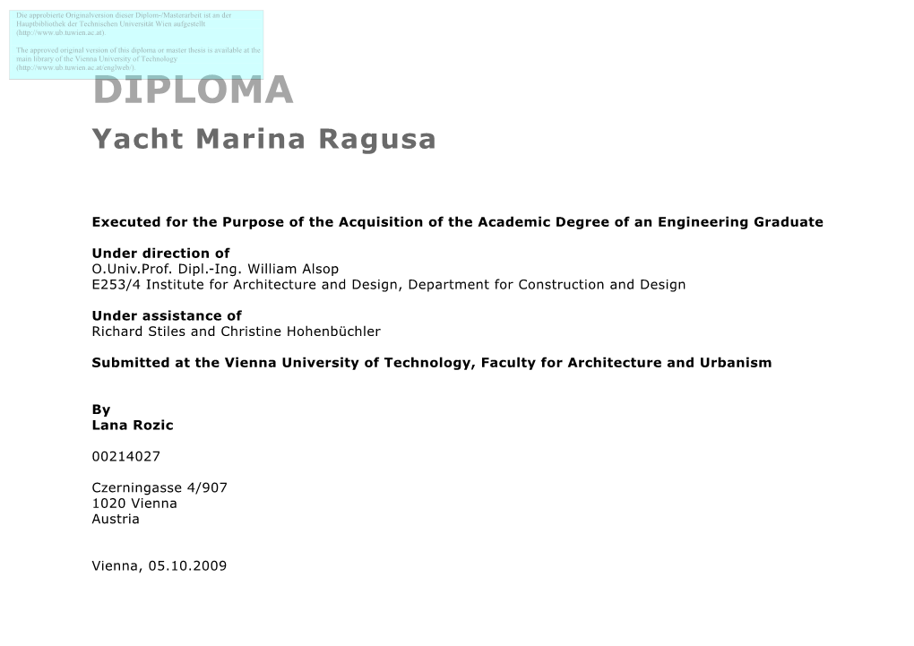 DIPLOMA Yacht Marina Ragusa