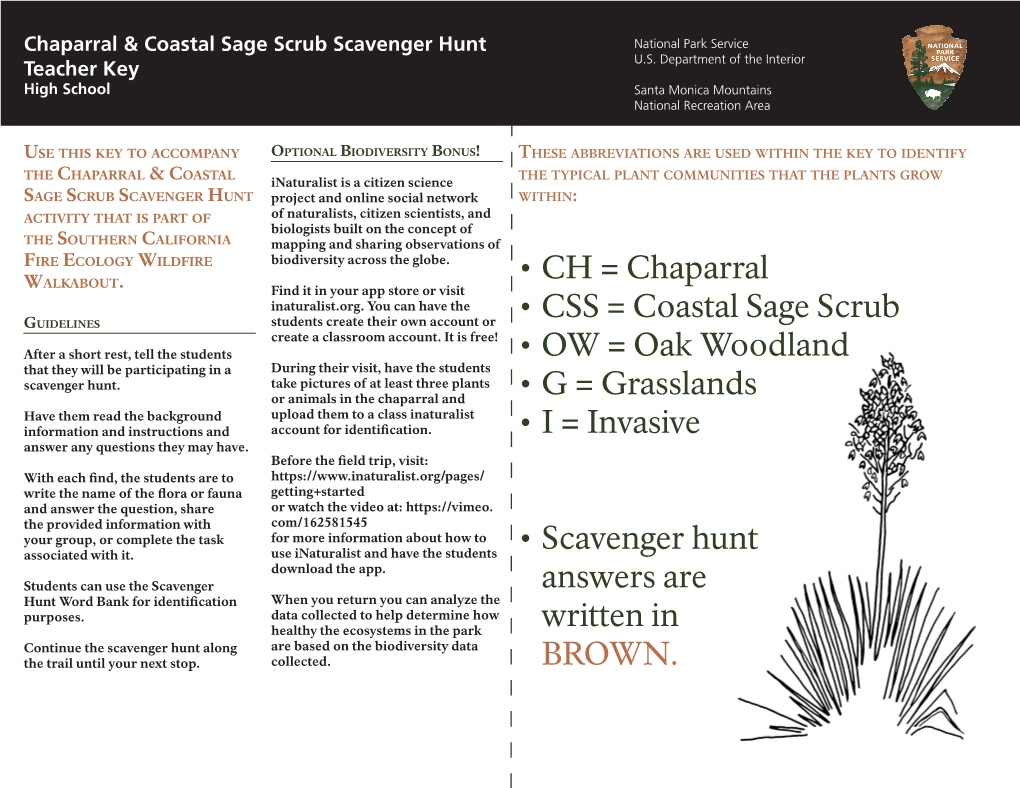 Chaparral & Coastal Sage Scrub Scavenger Hunt Teacher