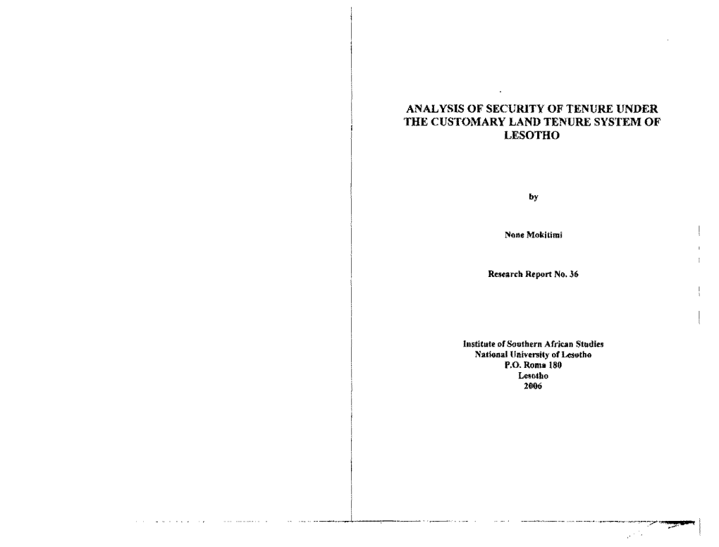 Analysis of Security of Tenure Under the Customary Land Tenure System of Lesotho