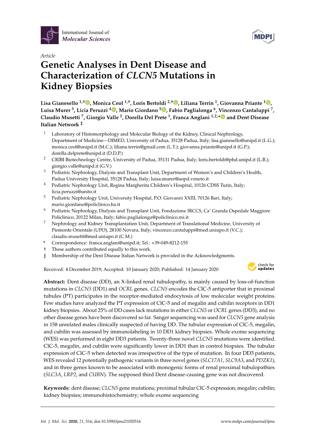 Genetic Analyses in Dent Disease and Characterization of CLCN5 Mutations in Kidney Biopsies