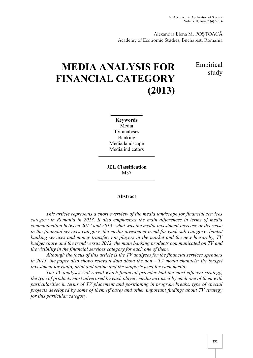 Media Analysis for Financial Category