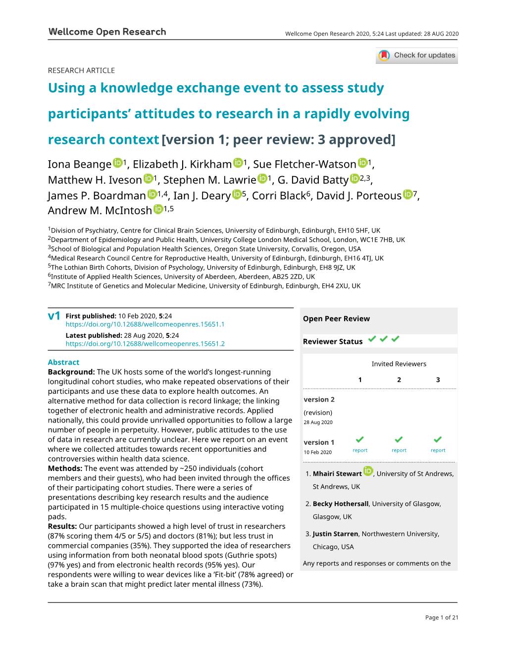 Using a Knowledge Exchange Event to Assess Study Participants' Attitudes to Research in a Rapidly Evolving Research Context[Ve