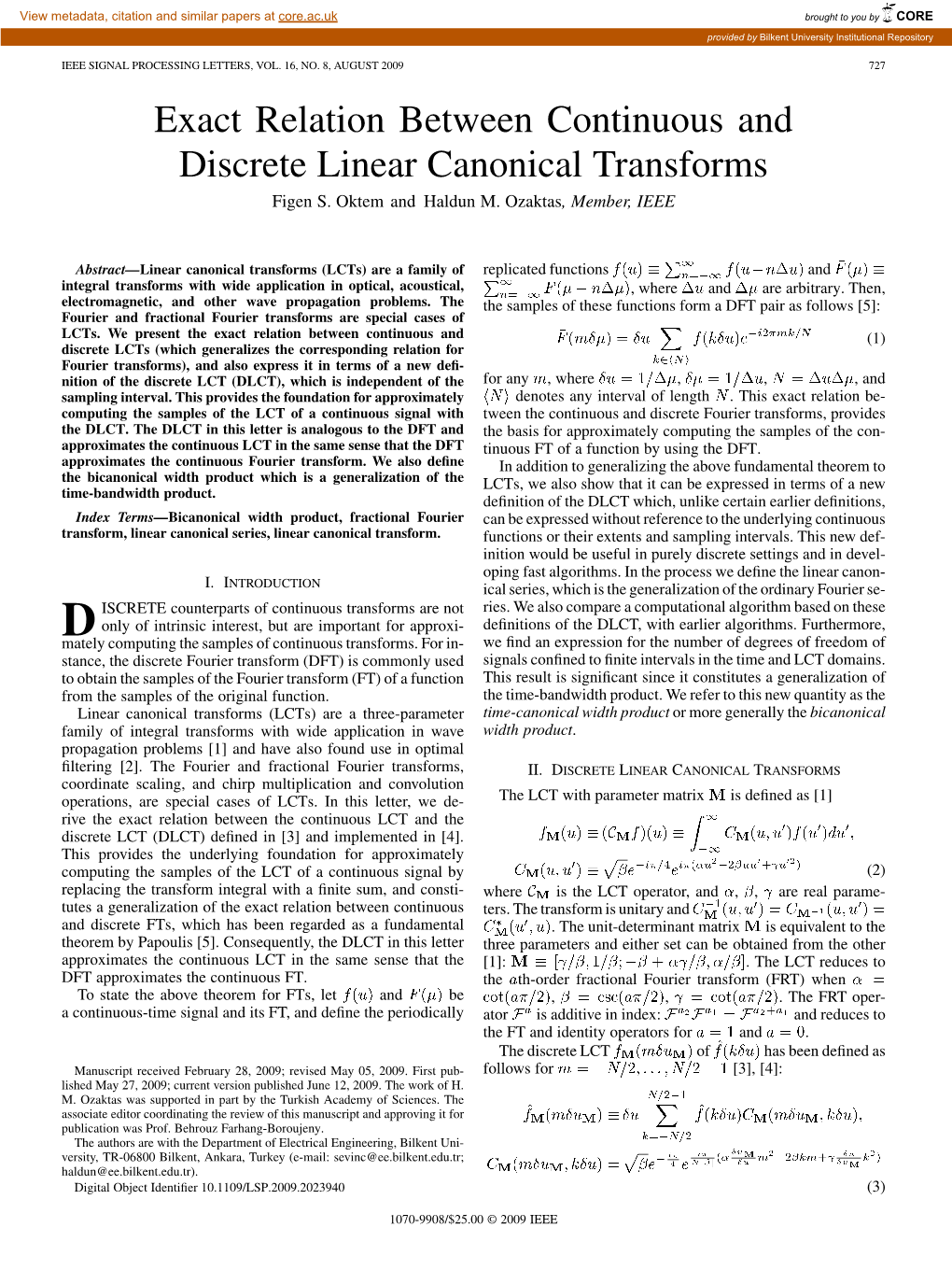 Exact Relation Between Continuous and Discrete Linear Canonical Transforms Figen S