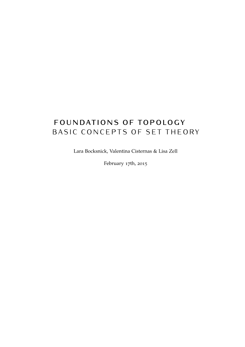Foundations of Topology Basic Concepts of Set Theory