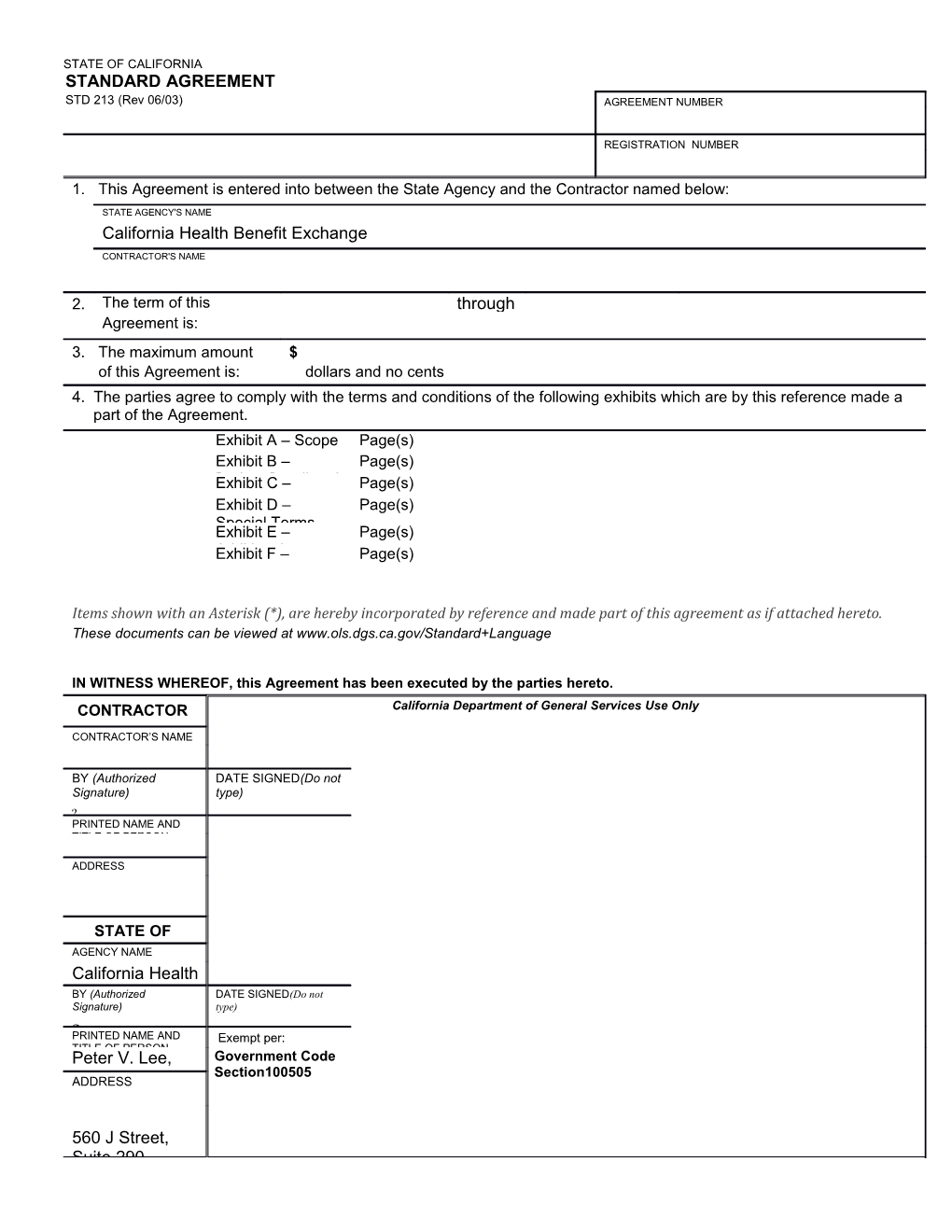 California Health Benefit Exchange/(Enter Contractor Name)