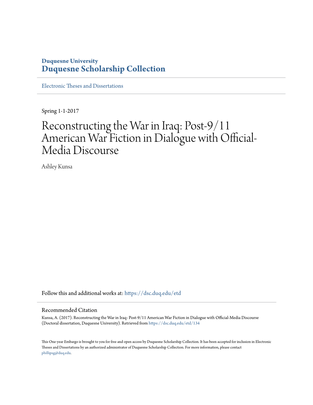 Post-9/11 American War Fiction in Dialogue with Official-Media Discourse (Doctoral Dissertation, Duquesne University)