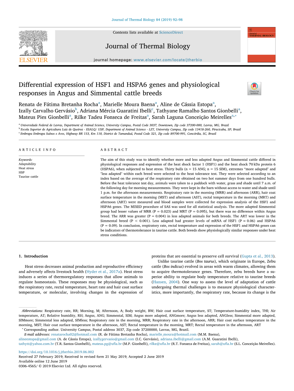 Differential Expression of HSF1 and HSPA6 Genes and Physiological