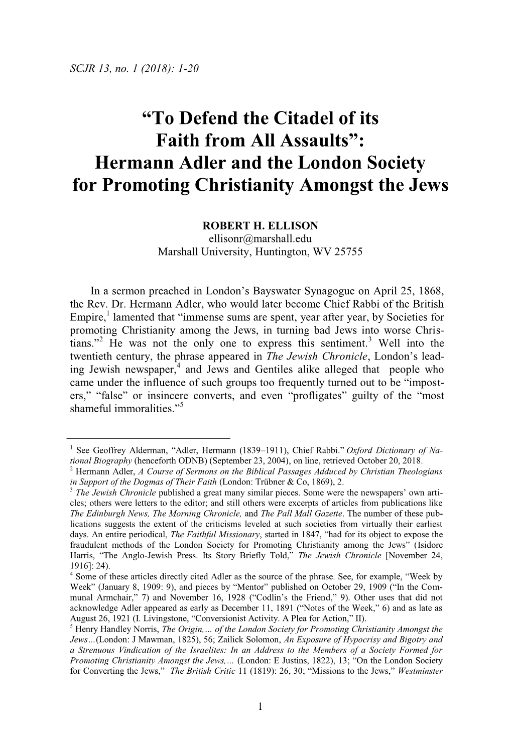 Hermann Adler and the London Society for Promoting Christianity Amongst the Jews