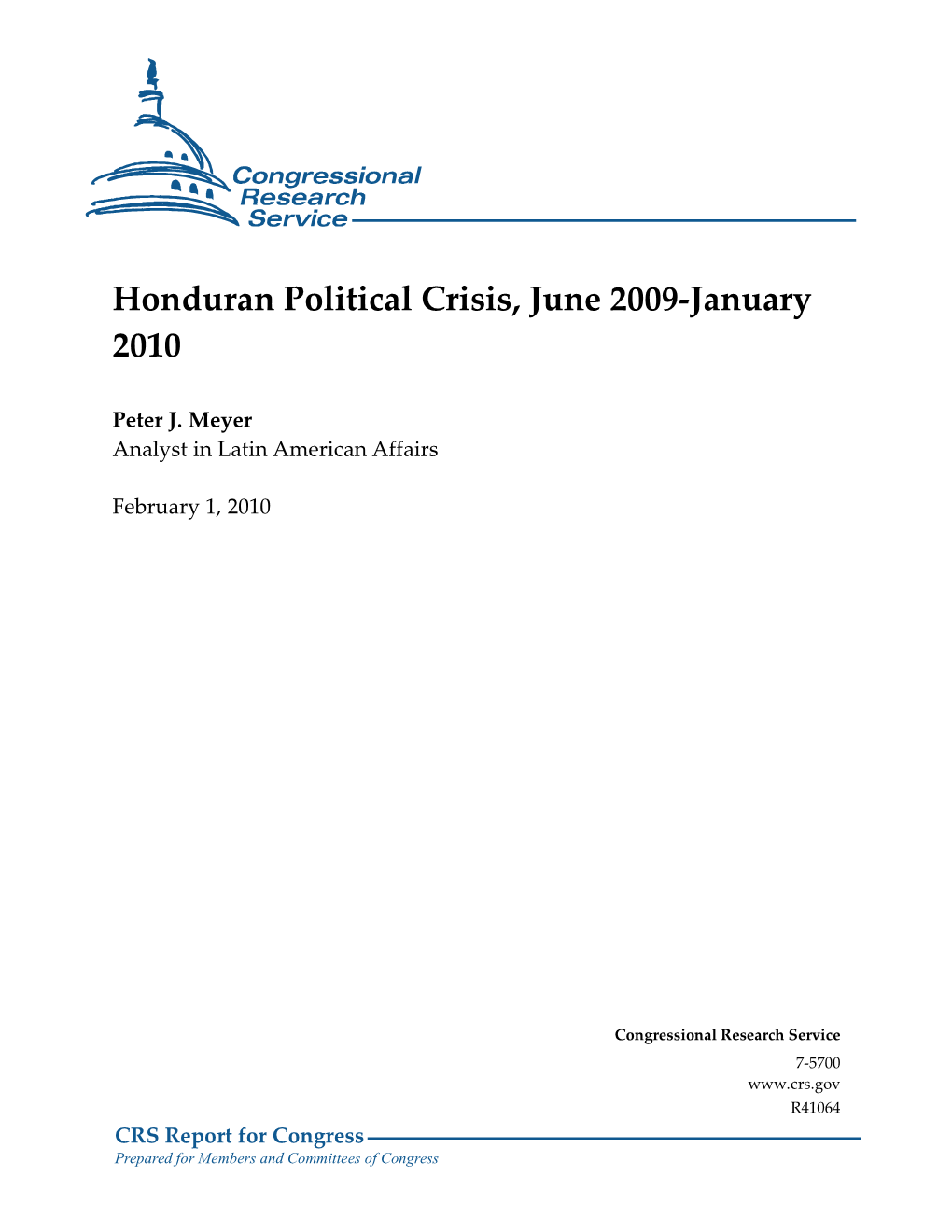 Honduran Political Crisis, June 2009-January 2010