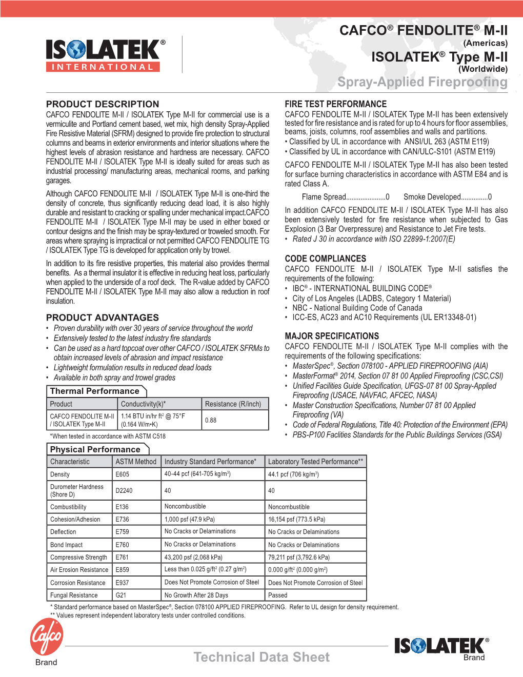 Spray-Applied Fireproofing Technical Data Sheet ISOLATEK® Type M-II CAFCO® FENDOLITE® M-II