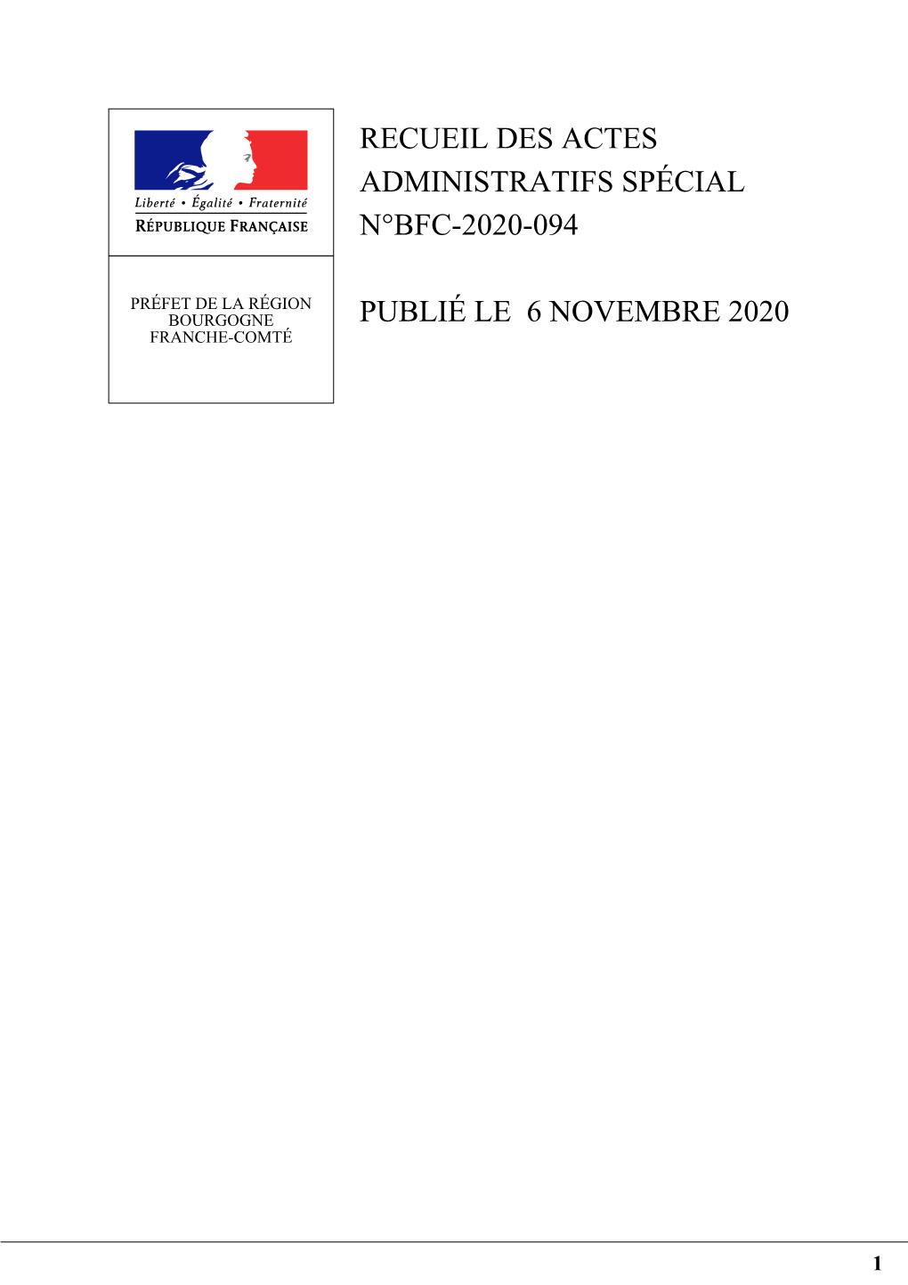 Recueil Des Actes Administratifs Spécial N°Bfc-2020-094