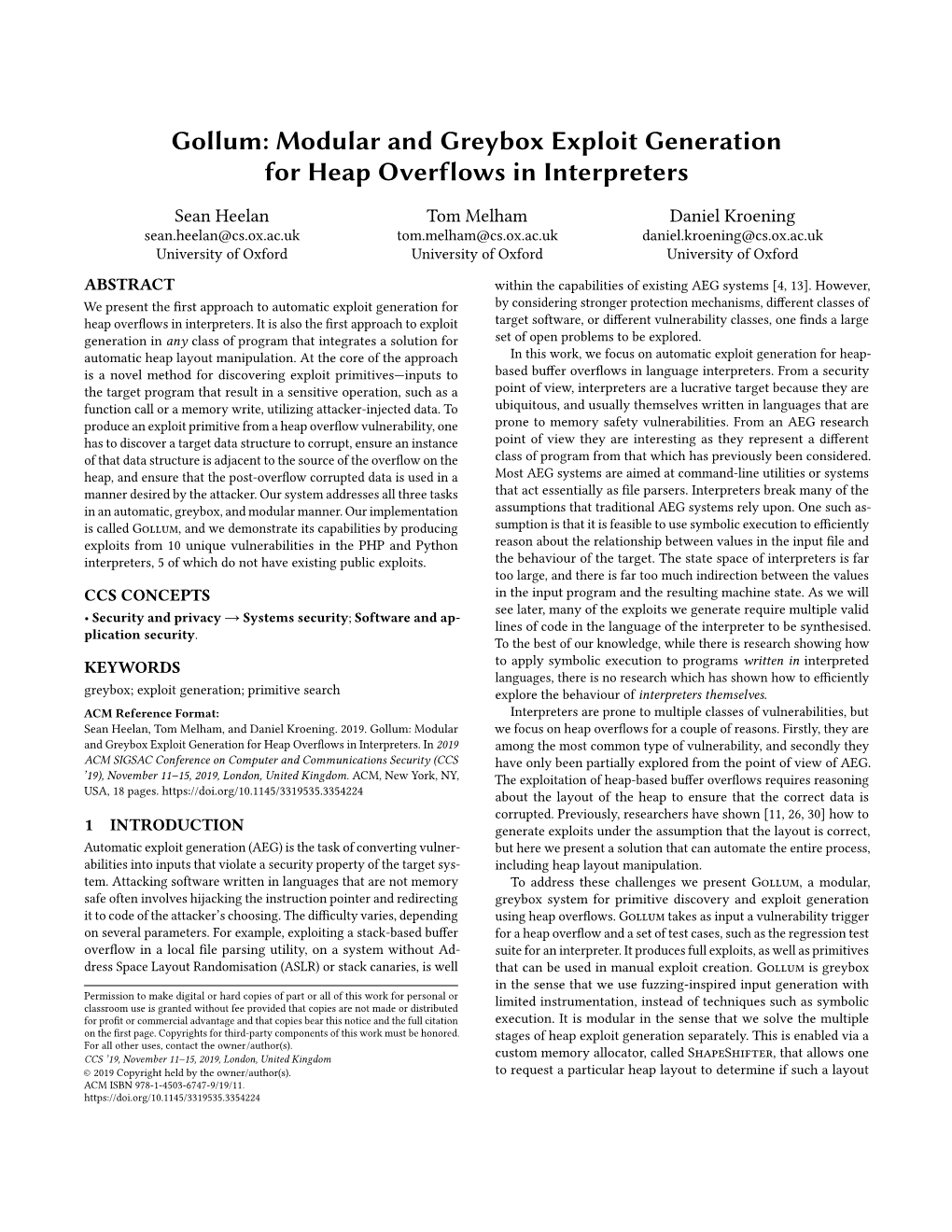 Gollum: Modular and Greybox Exploit Generation for Heap Overflows in Interpreters