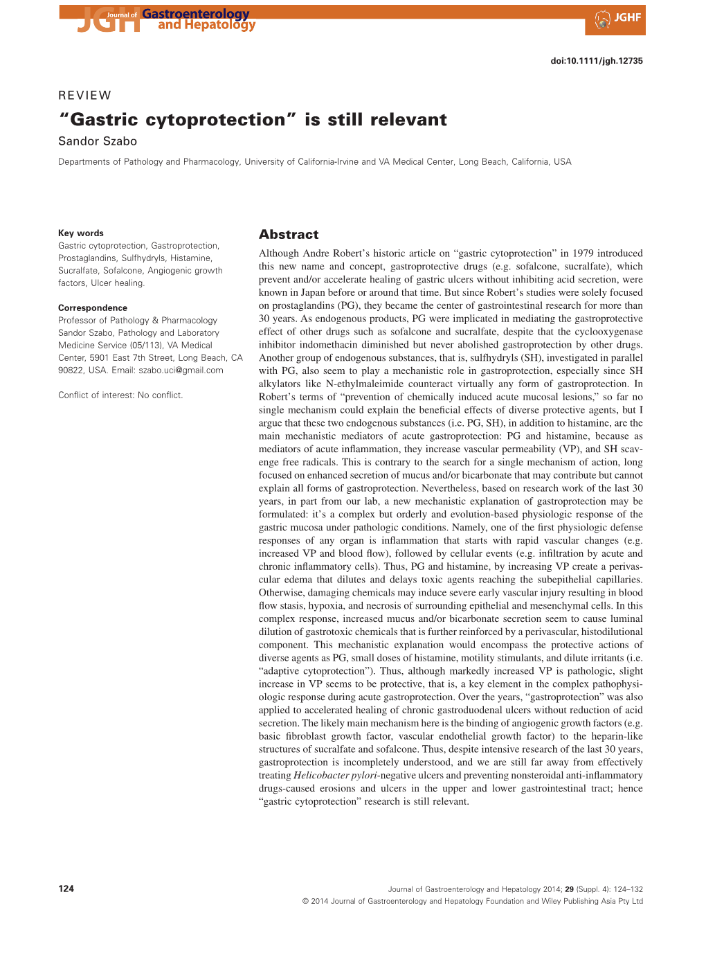 Gastric Cytoprotection Is Still Relevant