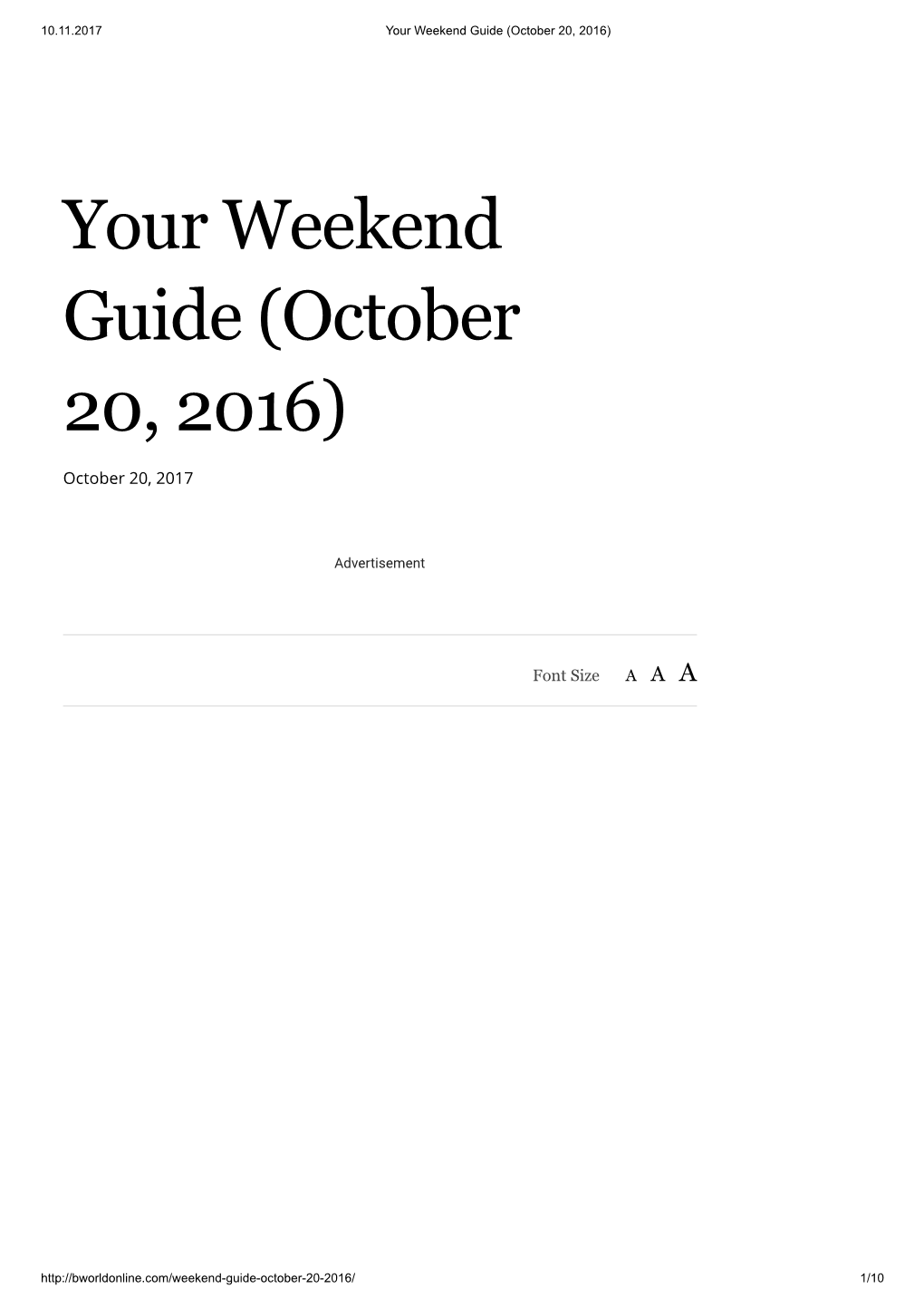 Your Weekend Guide (October 20, 2016)