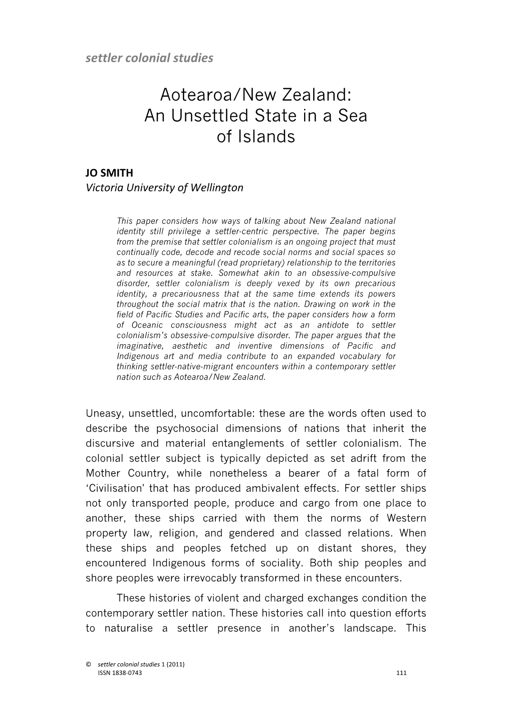Aotearoa/New Zealand: an Unsettled State in a Sea of Islands