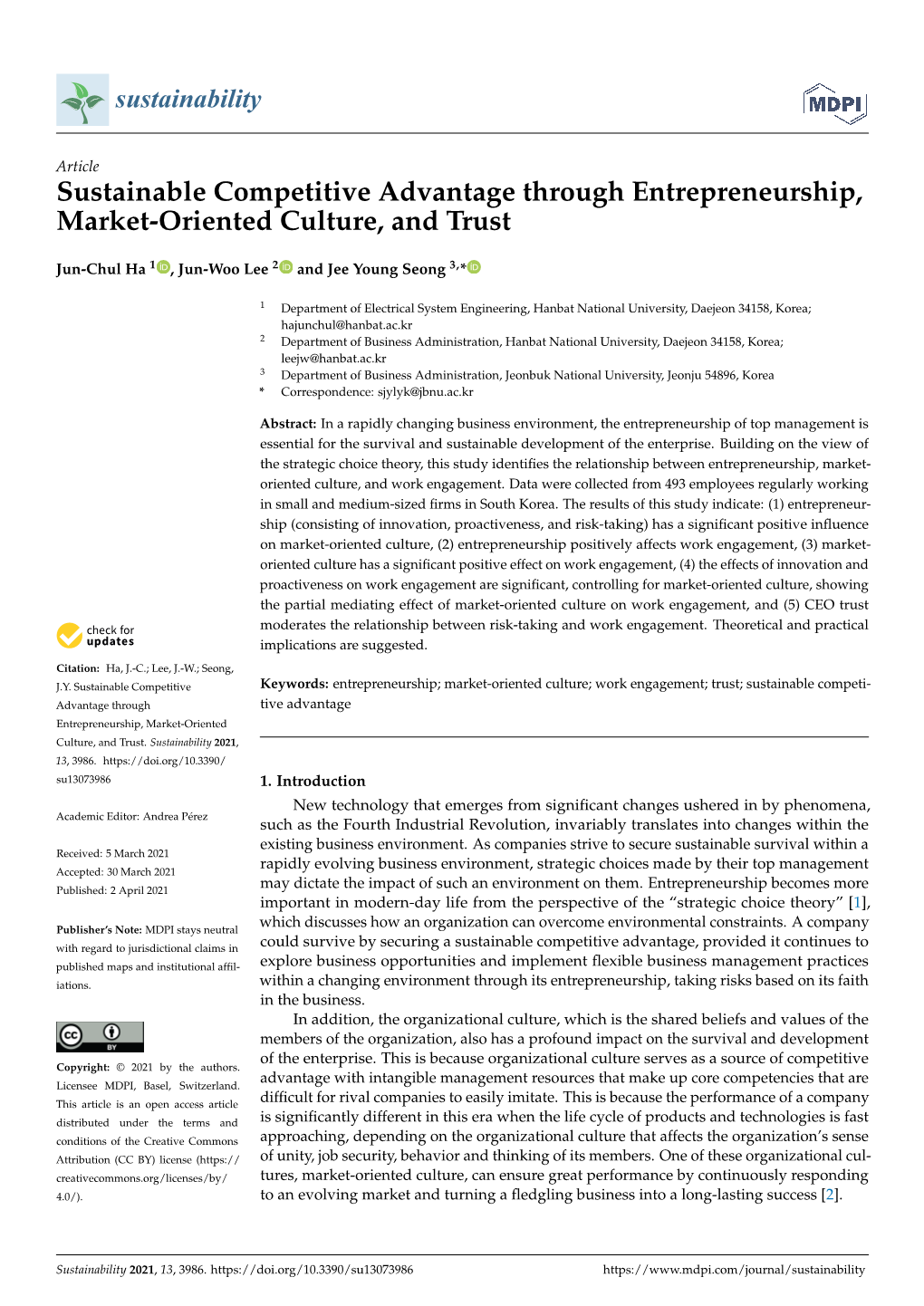 Sustainable Competitive Advantage Through Entrepreneurship, Market-Oriented Culture, and Trust